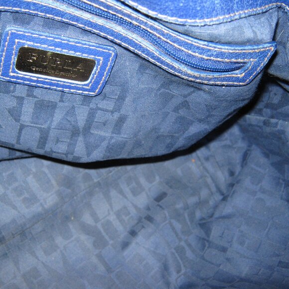 Furla Cobalt Blue Leather Handbag Purse - Picture 10 of 11